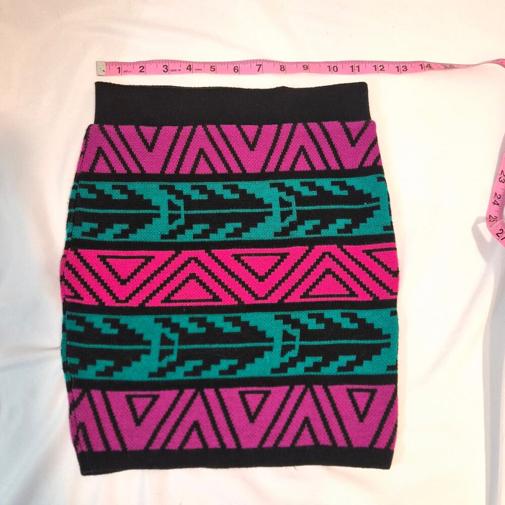 Papaya Geometric Aztec Knit Mini Skirt Small Pink‎ Purple Teal Bodycon Festival